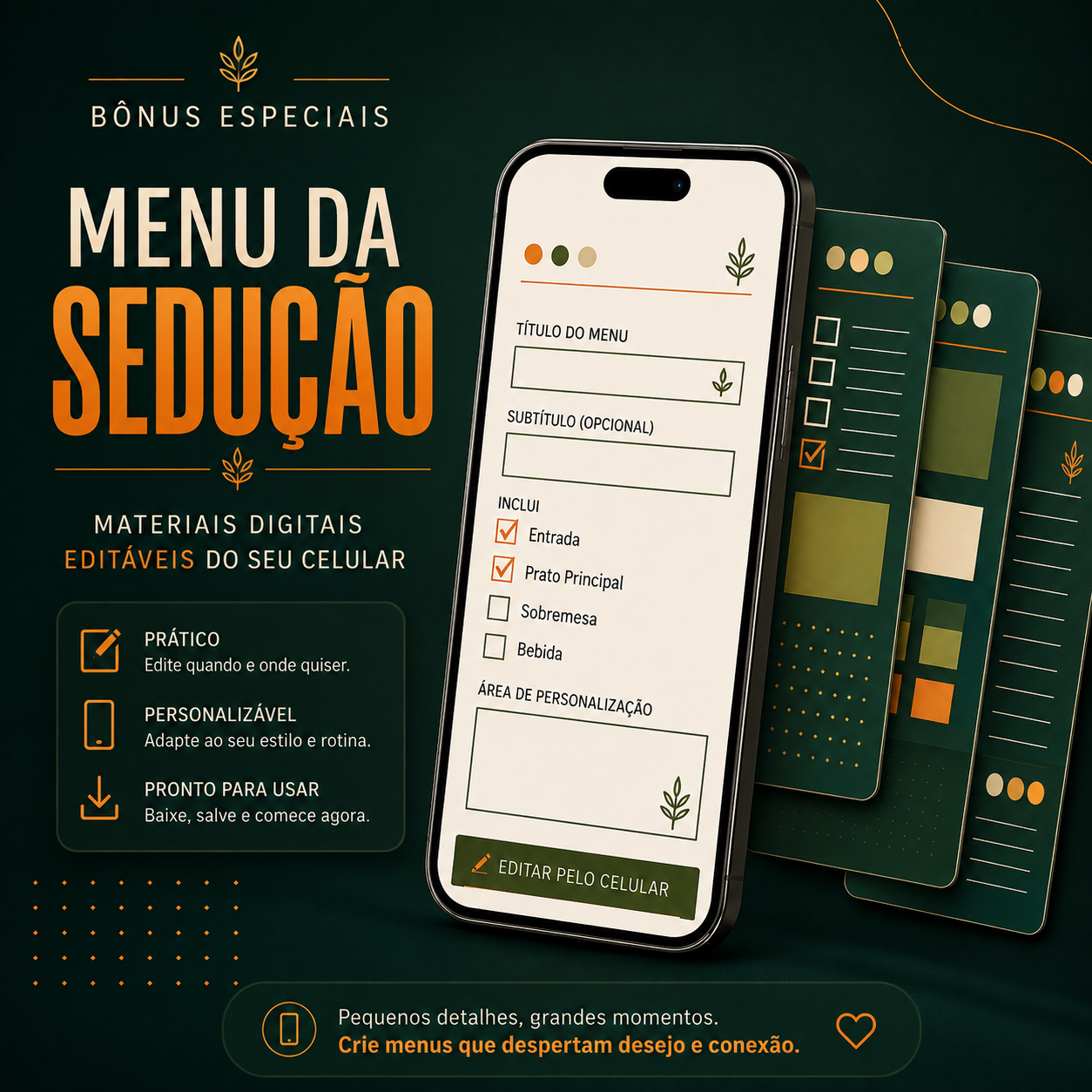Mockup dos Bônus Especiais do Menu da Sedução em um celular
